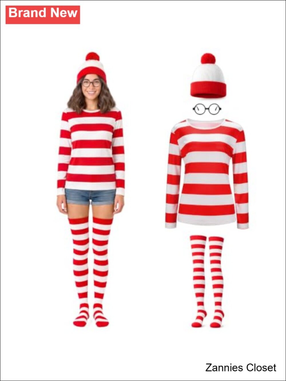 👻 Women's Striped Halloween Costume Set Hat Glasses Over-Knee Socks Cosplay